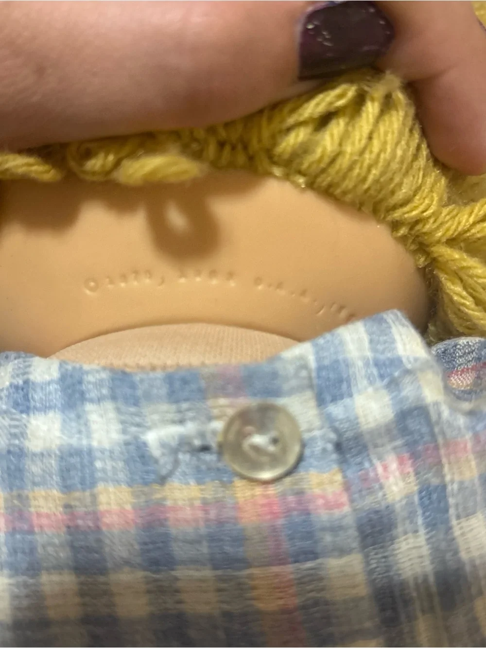 Vintage 1983 Cabbage Patch Doll w Pacifier Blonde/Blue Eyes Plaid Dress